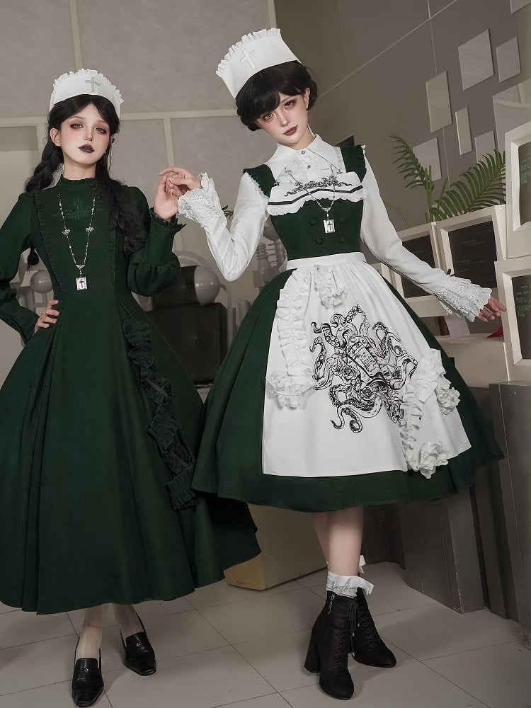 - Cthulhu Green Set Dark Gothic JSK Vibes Shirt Lolita +