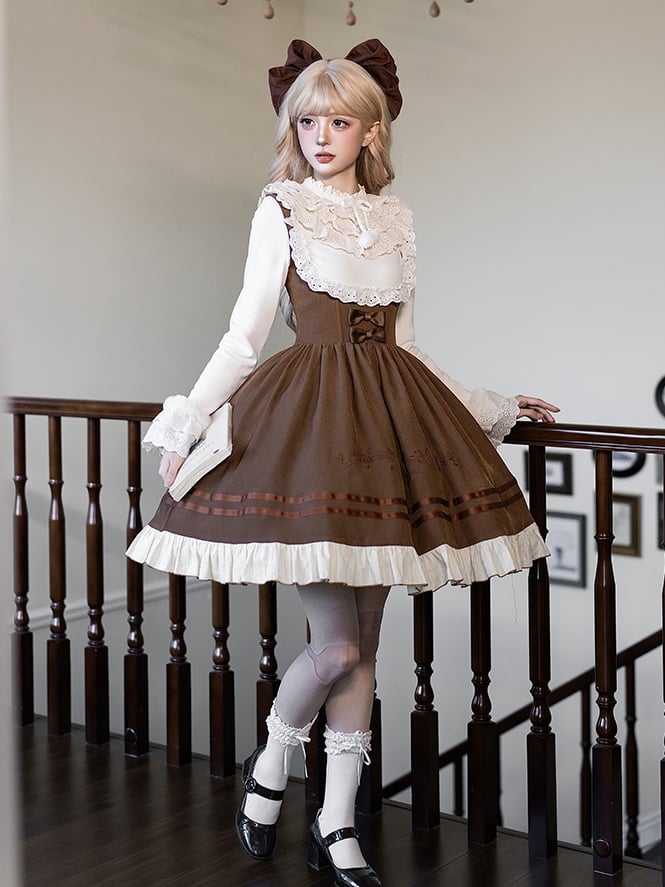 Lolita Dress Violin Boned Brown Version Under Short Classic Bust Waist with Embroidery