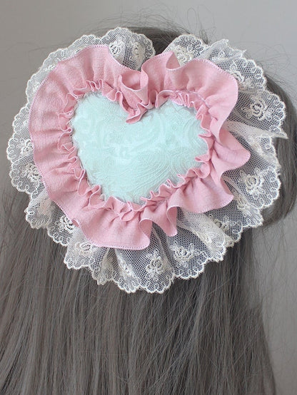 GreenPink/Pink Hairclip Lace Heart Trim