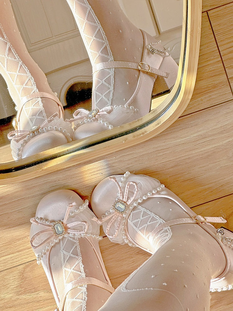 and Light with Bead Rhinestone Mary 4cm Details Pink Chains Janes Heeled Sweet