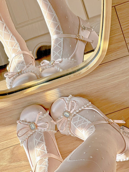 and Light with Bead Rhinestone Mary 4cm Details Pink Chains Janes Heeled Sweet