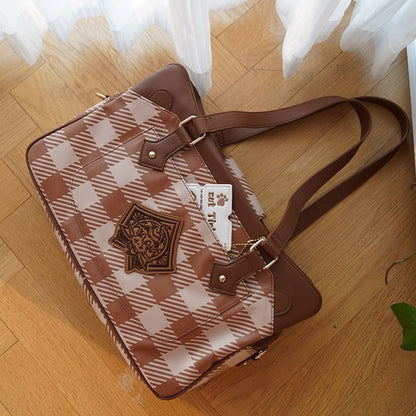 Plaid Large Tote Brown Ita Capacity Pattern Bag
