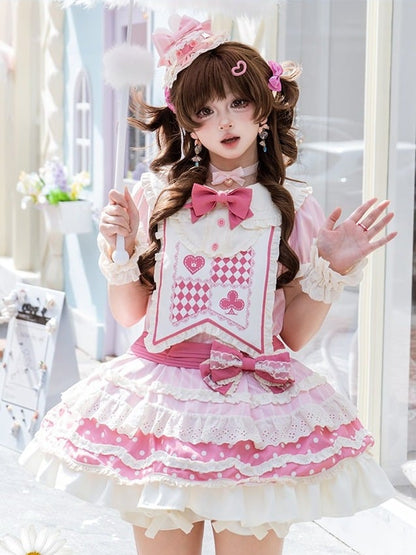 Lolita Bloomers Kawaii Layers Pink Trim Skirt Dress + Polka-dot Set JSK