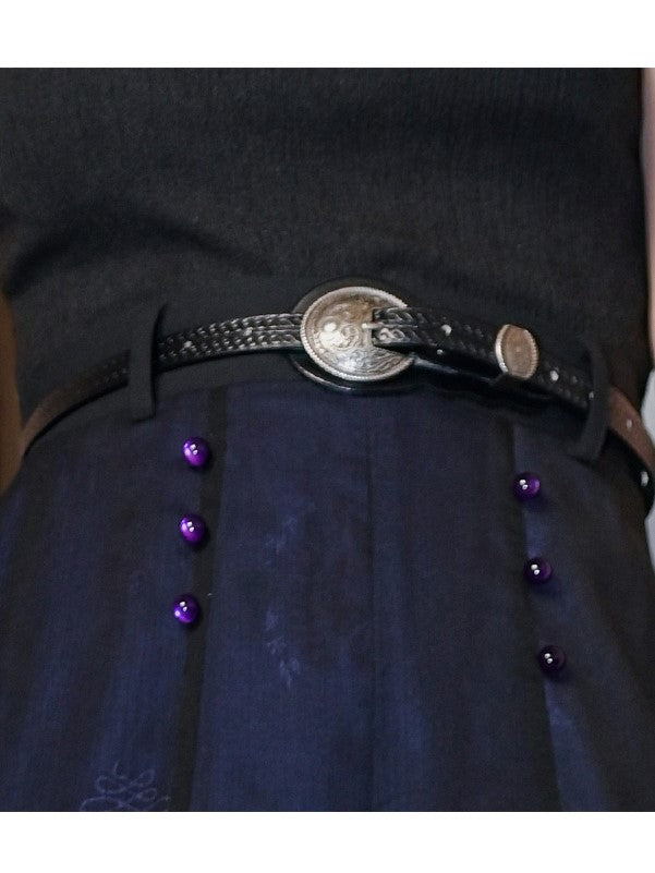 with PU Embossing Wave Silver Buckle Black Water Belt Cheongsam