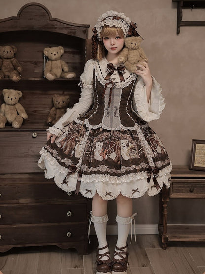 Gorgeous Doll Style Bear Symphony Theme OP with Lace Trim & Bow Accent - Twin Bear Original Design
