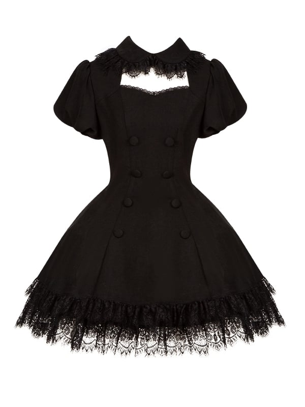 Black Cutout Neckline Short Puff Sleeves Lace Hemline Gothic Lolita Dress