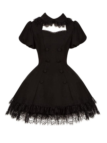 Black Cutout Neckline Short Puff Sleeves Lace Hemline Gothic Lolita Dress