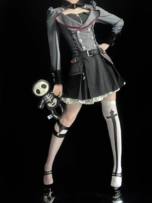 Military Lolita Gown with Striped Pattern - Muguang Galaxy Original