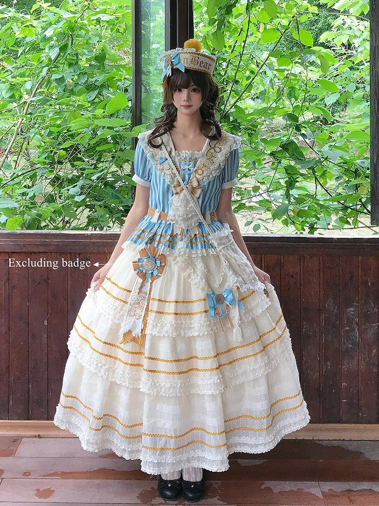 Yellow Layered Sailor Lolita Skirt with Bow - Twin Bear Original Design