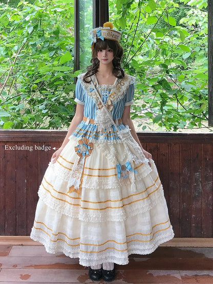 Yellow Layered Sailor Lolita Skirt with Bow - Twin Bear Original Design