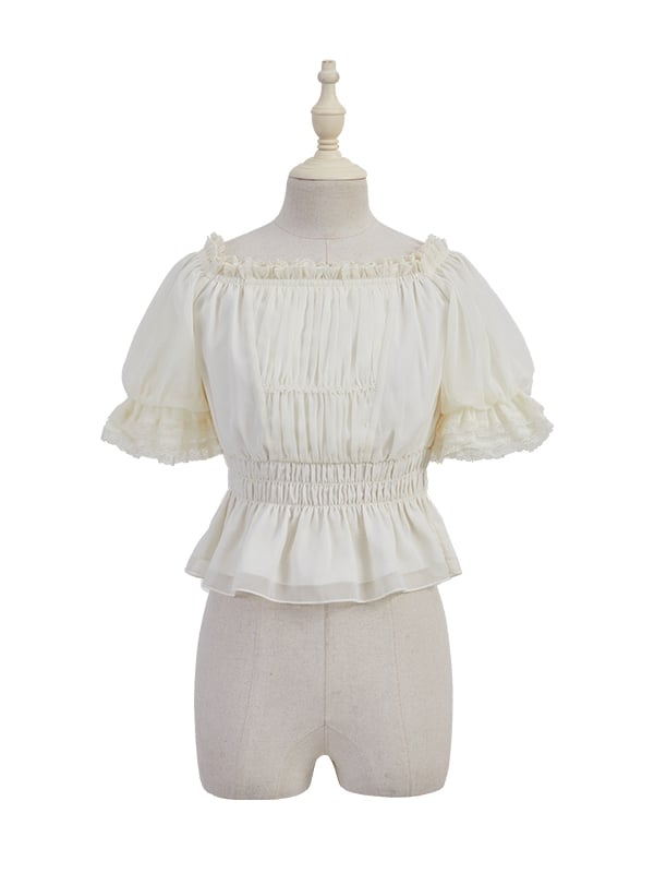 ネックラインフリルオフショルダーブラウス アプリコット