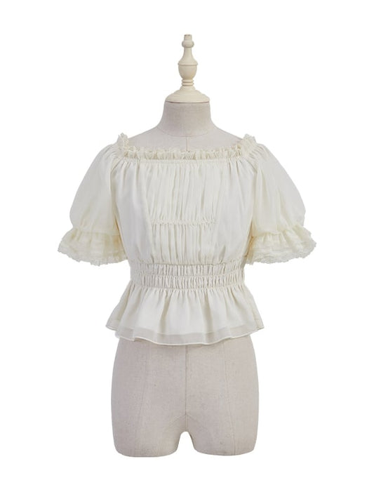 ネックラインフリルオフショルダーブラウス アプリコット