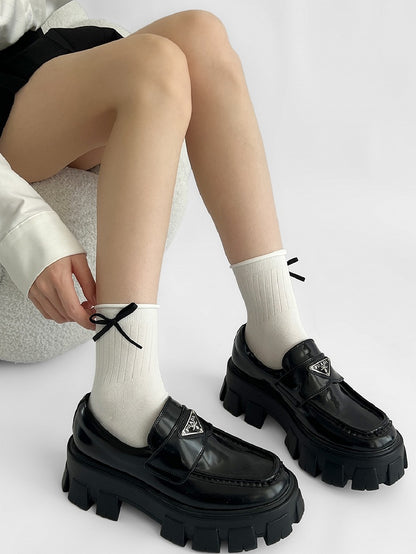 Rolled-Trim All Socks Detail White/WhiteBlack Bowknot
