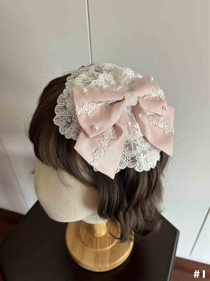Floral White Pink and Hairclip Bowknot