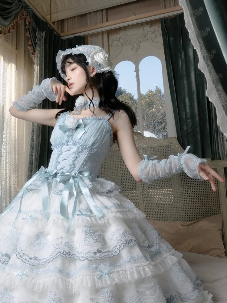 Lace Bow Lolita Wrist Cuffs Elegant 6 Colors - Moon River