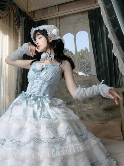 Lace Bow Lolita Wrist Cuffs Elegant 6 Colors - Moon River