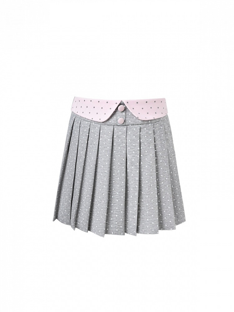 Polka Dot Pleated Pink/Gray Skirt with Fold Waistband - Kyouko Baby