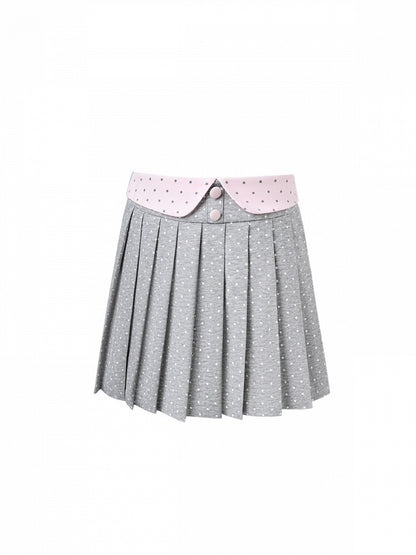 Polka Dot Pleated Pink/Gray Skirt with Fold Waistband - Kyouko Baby