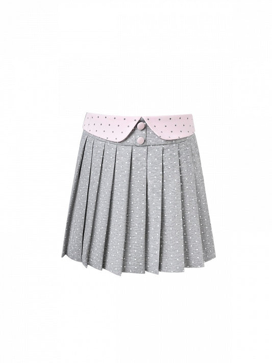 Polka Dot Pleated Pink/Gray Skirt with Fold Waistband - Kyouko Baby
