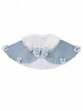 Blue White Plush Collar Bow Lolita Cape with Pearl Embellishment - Xiong Dou Jiang