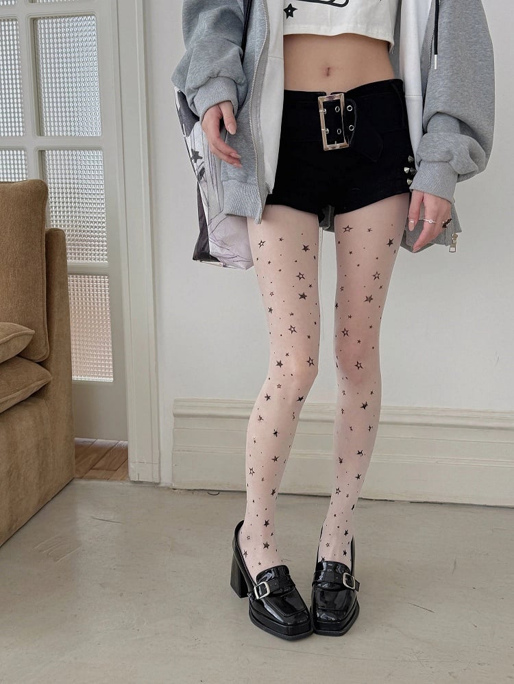 Style) Star-Patterned (Delicate Pantyhose Semi-Sheer Edgy