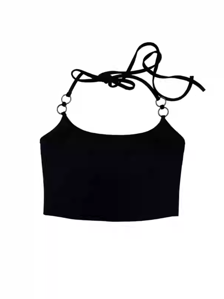 Black Halter Neck Glamorous Cropped Cami Top