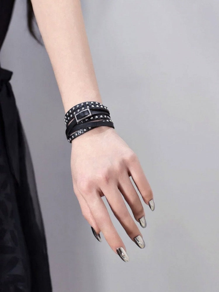 Punk Black Stud Leather Bracelet with Metal Buckle - Mr. Cat