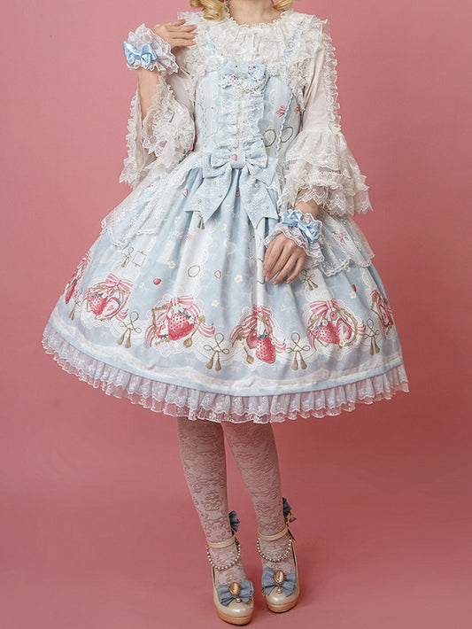 Blauer Pullover mit Erdbeerrock im süßen Lolita-Print