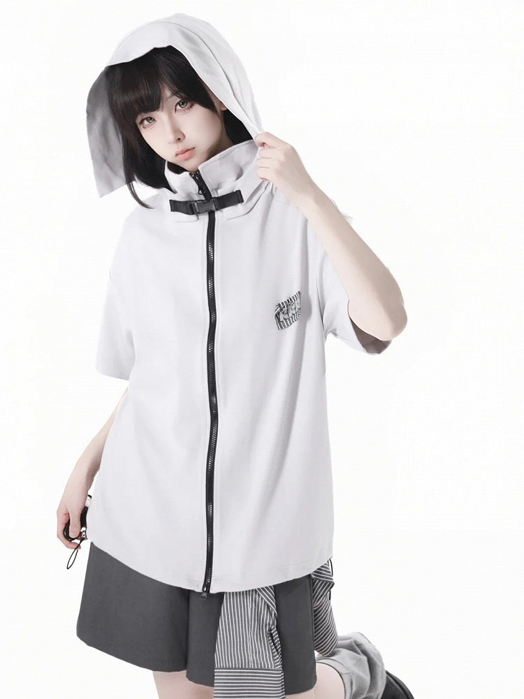 Hooded T-Shirt Techwear Black/Apricot
