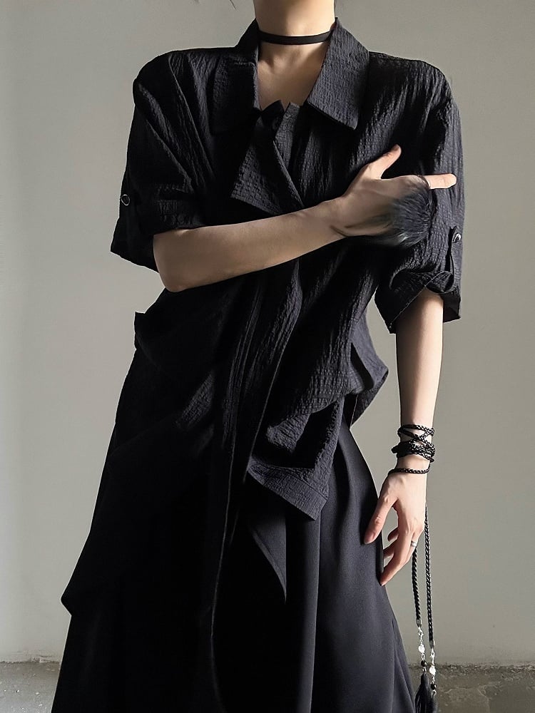 Pointed Collar Ouji with Black Flat Shirt Tie Long Lolita Short-Sleeve Vintage