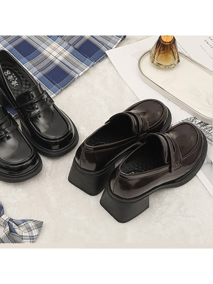 Brown Glossy PU 5.5cm Heel School Uniform Shoes