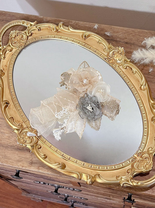 Green and Champagne Floral Brooch