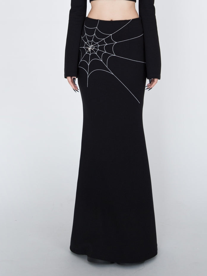Gothic Black Spiderweb Mermaid Skirt