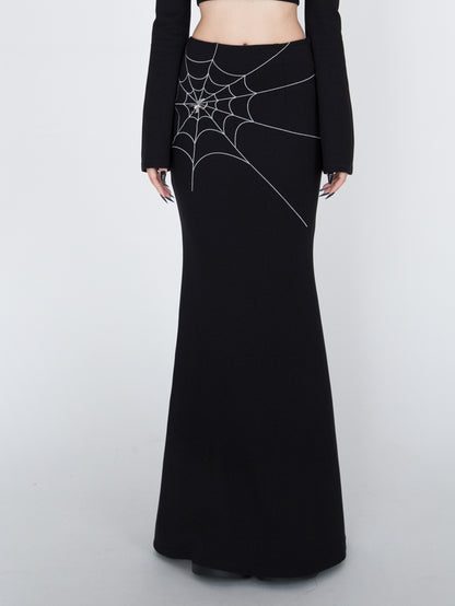 Gothic Black Spiderweb Mermaid Skirt