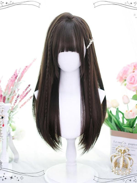 Bangs Straight Wig With Brown Long