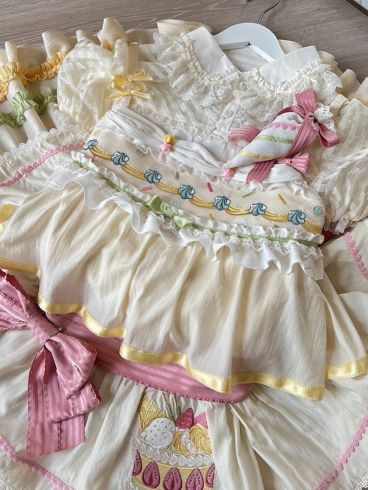 Pullover Kuchen Erdbeerrock Pastellfarbe Sommer Creme Stickerei Sweet Lolita