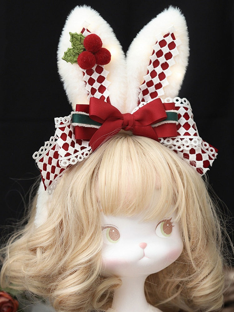 Light-up Bowknot Lolita Plush Ear Bunny Christmas KC