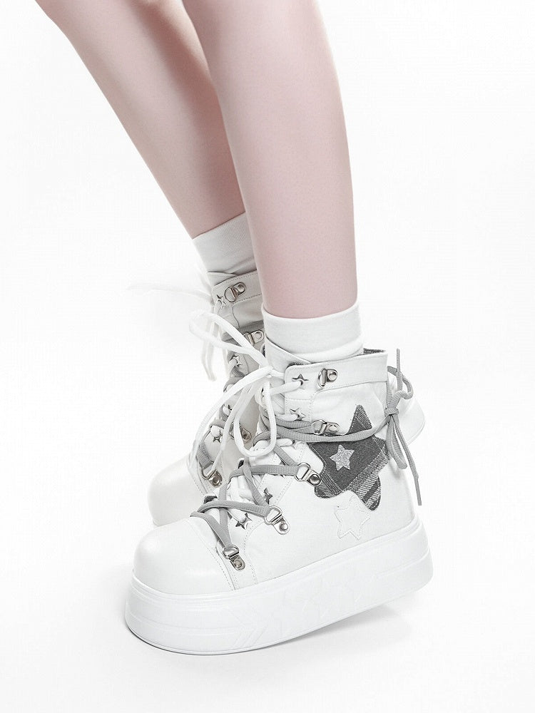 White Star Pattern Lace-up Platform Shoes - Transfer Student