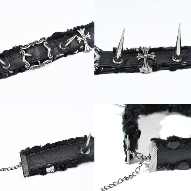 Dark Punk Snakeskin Stud Cross Black Choker