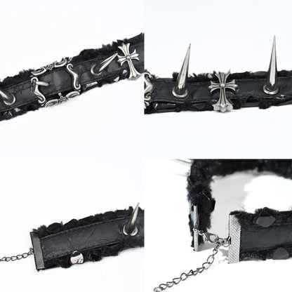 Dark Punk Snakeskin Stud Cross Black Choker