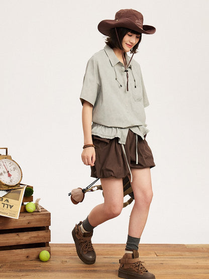 Dusty Green Placket Vintage Button T-Shirt -