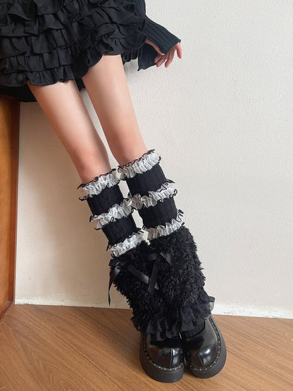 3-Layer Lace Leg Trim Pink Warmers Black White/White