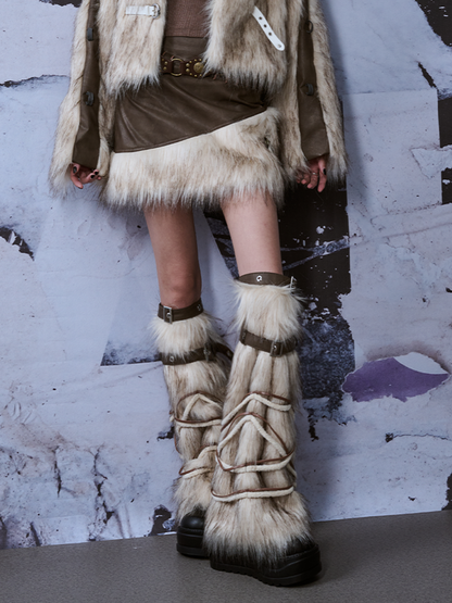 Y2K Stulpen Beige Bein Weiß mit PU verstellbaren Riemen