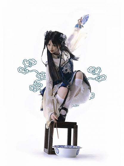Hanfu Lolita Blouse Jumper Skirt Embroidery Pipa Sleeves - Zao Jing Ji