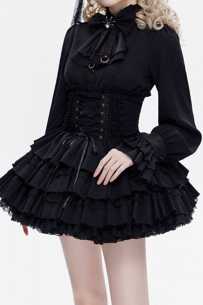 Adjustable Lace-Up Black Layered Skirt with High Waist - DevilInspired Exclusive Collection