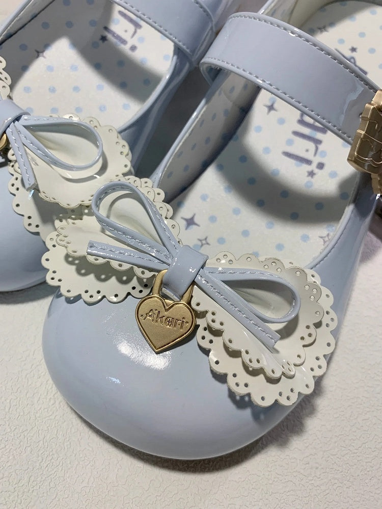 Schleife mit Design Cake Blue - Absatz Layered Lolita Schuhe Schnalle Pumps Light Low Cute