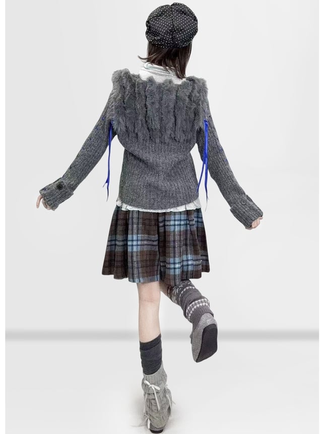 Long Light High Sleeve Y2K - Grey Neck Dots Polka