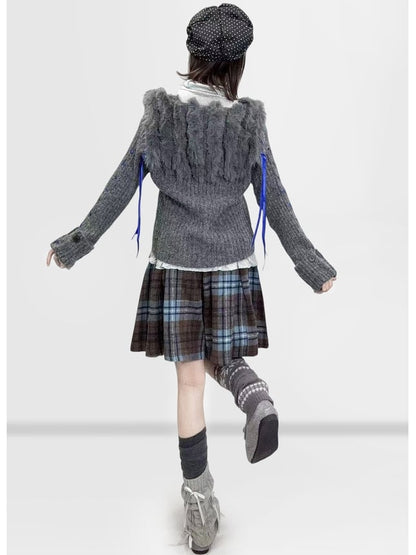 Long Light High Sleeve Y2K - Grey Neck Dots Polka