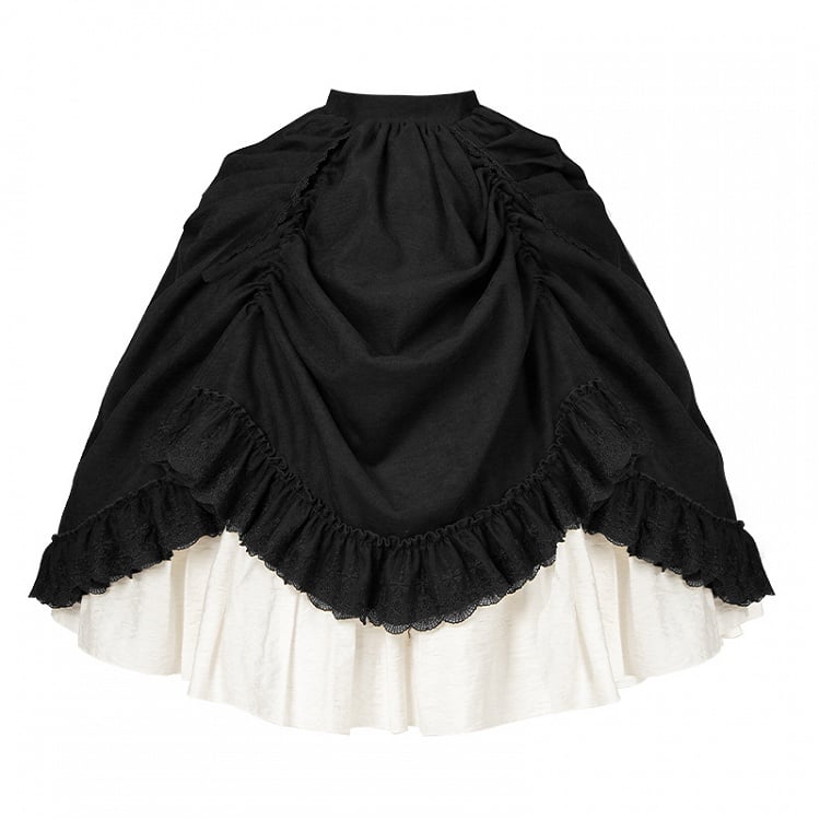 Elegant Skirt and Lolita Double-Layer Drawstring Black White