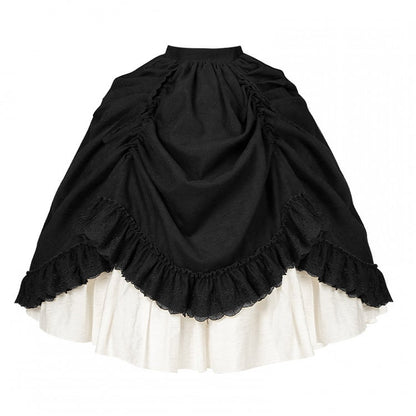 Elegant Skirt and Lolita Double-Layer Drawstring Black White